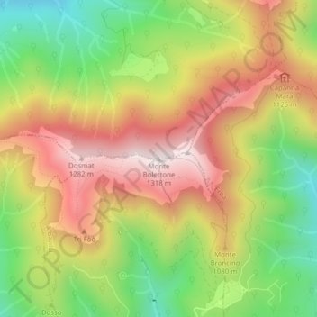 Mapa topográfico Monte Bolettone, altitud, relieve