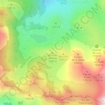 Mapa topográfico Serre de la Piède, altitud, relieve