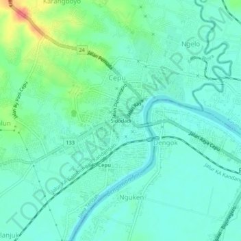 Mapa topográfico Sidodadi, altitud, relieve