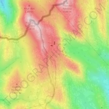 Mapa topográfico Minas dos Carris, altitud, relieve