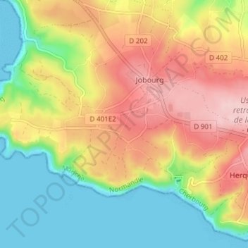 Mapa topográfico Ribon, altitud, relieve
