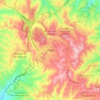Mapa topográfico La Joya, altitud, relieve