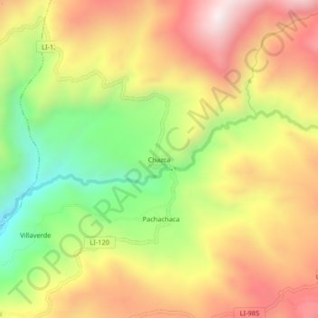 Mapa topográfico Chazca, altitud, relieve