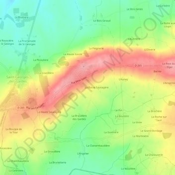 Mapa topográfico La Bordellière, altitud, relieve