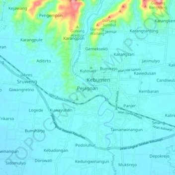 Mapa topográfico Pejagoan, altitud, relieve