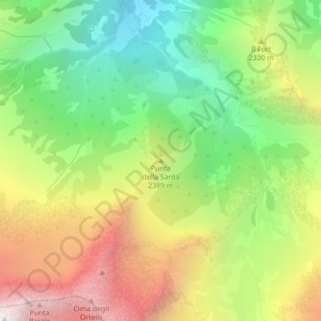 Mapa topográfico Punta della Sarda, altitud, relieve