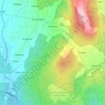 Mapa topográfico Alto do Vento, altitud, relieve