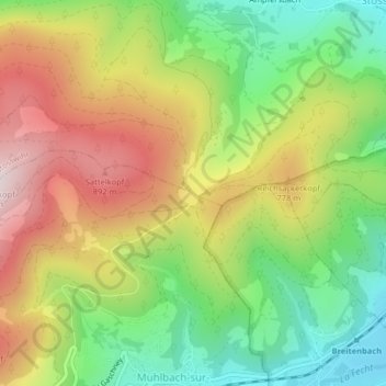 Mapa topográfico Col du Sattel, altitud, relieve