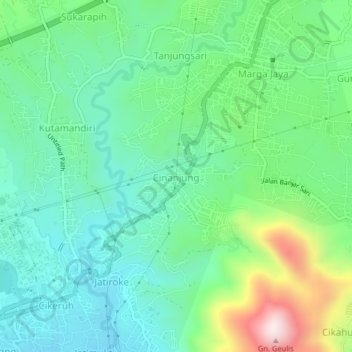 Mapa topográfico Cinanjung, altitud, relieve