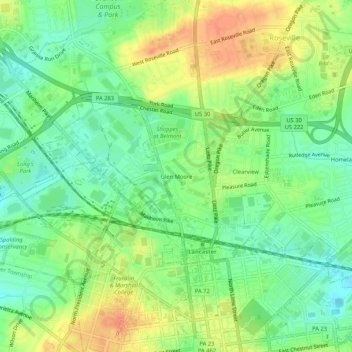 Mapa topográfico Glen Moore, altitud, relieve