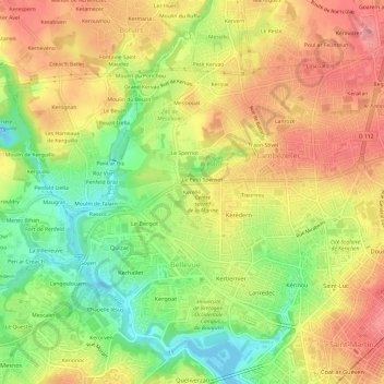 Mapa topográfico Kerellé, altitud, relieve