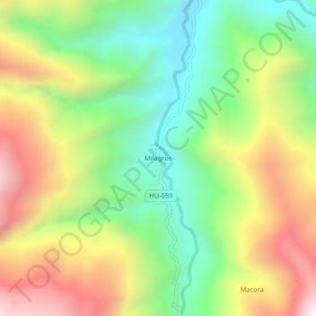 Mapa topográfico Milagros, altitud, relieve