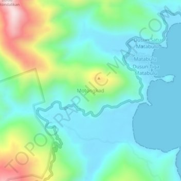 Mapa topográfico Motongkad, altitud, relieve