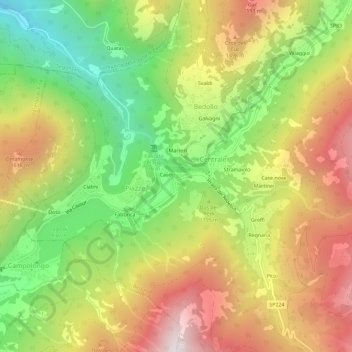 Mapa topográfico Varda, altitud, relieve