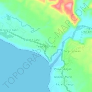 Mapa topográfico Tanjung Pandan, altitud, relieve