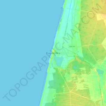 Mapa topográfico Praia de Mira, altitud, relieve