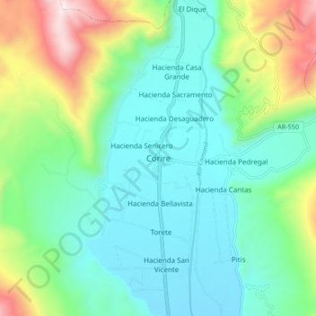 Mapa topográfico Corire, altitud, relieve