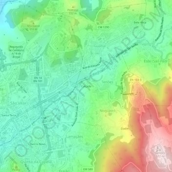 Mapa topográfico Calçada, altitud, relieve