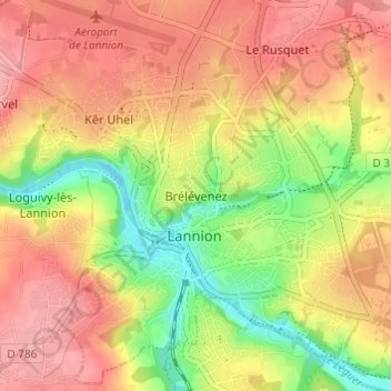 Mapa topográfico Brélévenez, altitud, relieve