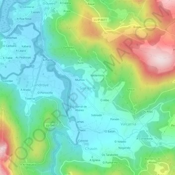 Mapa topográfico A Igrexa, altitud, relieve