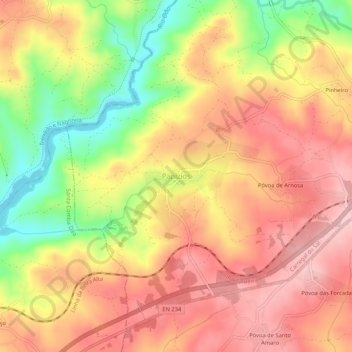 Mapa topográfico Papízios, altitud, relieve