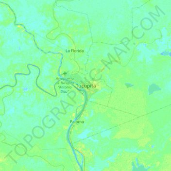 Mapa topográfico Tucupita, altitud, relieve