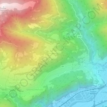 Mapa topográfico Creelone, altitud, relieve