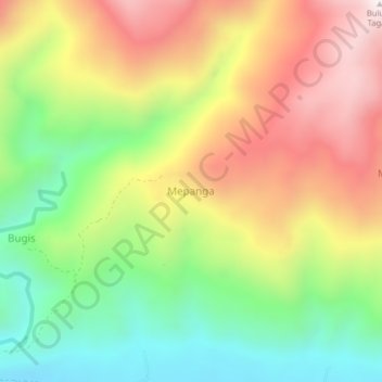 Mapa topográfico Mepanga, altitud, relieve