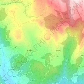 Mapa topográfico Boente, altitud, relieve