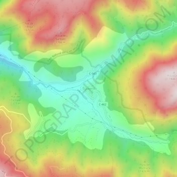 Mapa topográfico Tuixent, altitud, relieve