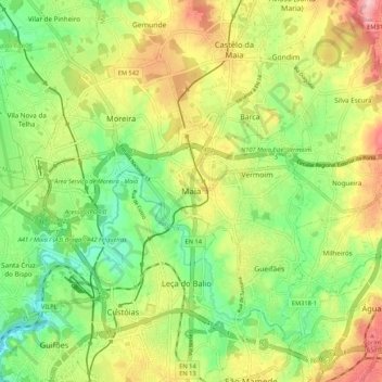 Mapa topográfico Maia, altitud, relieve