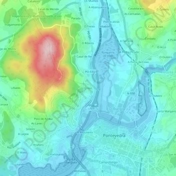 Mapa topográfico O Vao, altitud, relieve