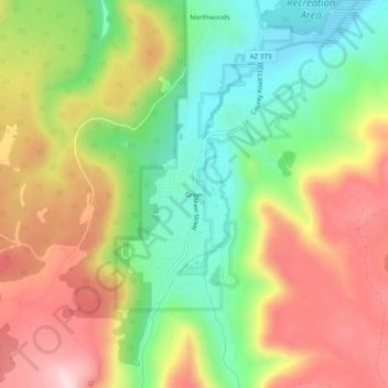 Mapa topográfico Greer, altitud, relieve