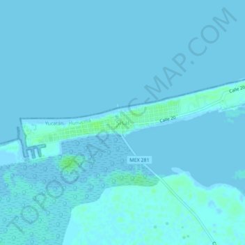 Mapa topográfico Sisal, altitud, relieve