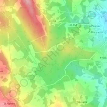 Mapa topográfico Devesos, altitud, relieve