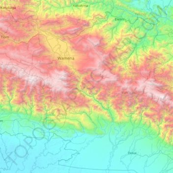 Mapa topográfico Distrik Werima, altitud, relieve