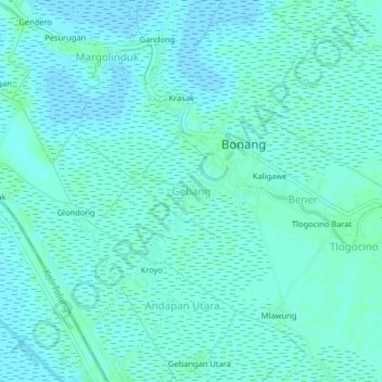Mapa topográfico Gebang, altitud, relieve