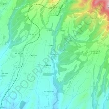 Mapa topográfico Mucciano, altitud, relieve