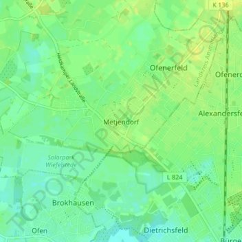 Mapa topográfico Metjendorf, altitud, relieve