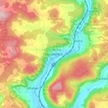 Mapa topográfico Düsselbach, altitud, relieve