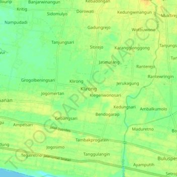 Mapa topográfico Klirong, altitud, relieve