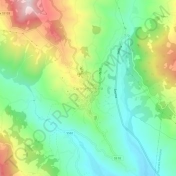 Mapa topográfico Corleto Perticara, altitud, relieve
