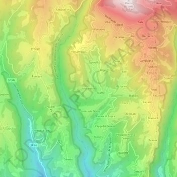 Mapa topográfico Morandini, altitud, relieve