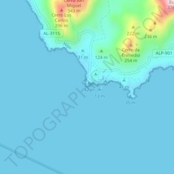 Mapa topográfico Cabo de Gata, altitud, relieve