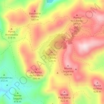 Mapa topográfico Monte Nieddu, altitud, relieve