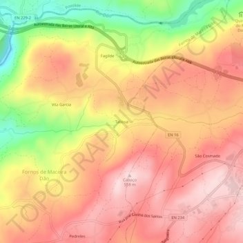 Mapa topográfico Tabosa, altitud, relieve
