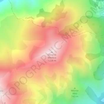 Mapa topográfico Cima di Modico, altitud, relieve