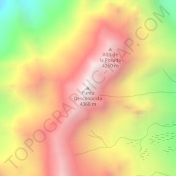 Mapa topográfico Punta Desconocida, altitud, relieve