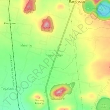 Mapa topográfico Tegalbangsri, altitud, relieve