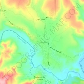 Mapa topográfico Tehuixtla, altitud, relieve